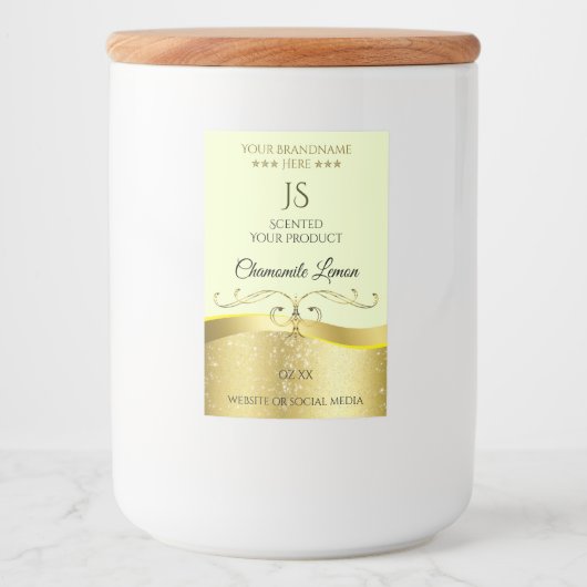 Wavy Gold Deluxe Decor Lichtgeel Monogram Label Voedselcontainer Etiket (Voorkant)