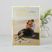 Wavy Gold Lijst Classic Vrolijk Kerstfeest Folie Feestdagenkaart (Staand Voorkant)