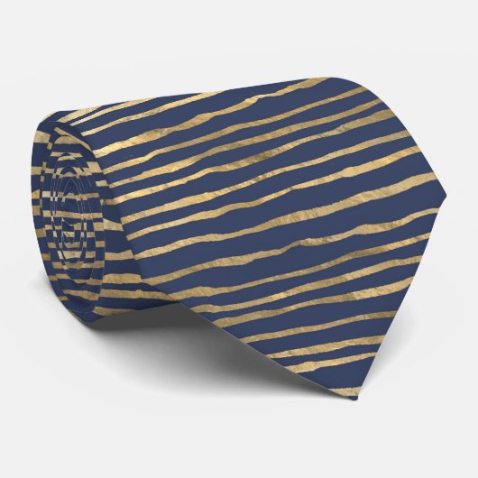 Wavy Gold Pattern op Navy Blue Stropdas (Opgerold)