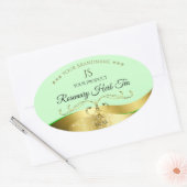 Wavy Gouden Glamour Decor Lichtgroen Monogram Labe Ovale Sticker (Envelop)