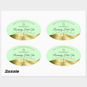 Wavy Gouden Glamour Decor Lichtgroen Monogram Labe Ovale Sticker (Vel)
