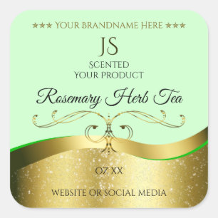 Wavy Gouden Glamour Decor Lichtgroen Monogram Labe Vierkante Sticker