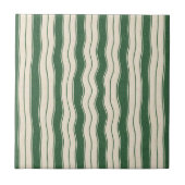 Wavy Green en White Stripes Tegeltje (Voorkant)