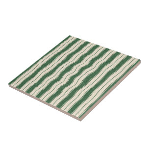 Wavy Green en White Stripes Tegeltje