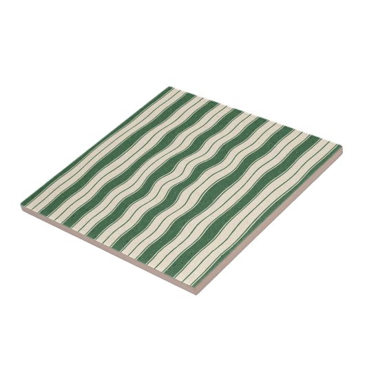 Wavy Green en White Stripes Tegeltje (Zijkant)