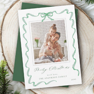Wavy Green Ribbon Bow Lijst foto Kerst Feestdagenkaart