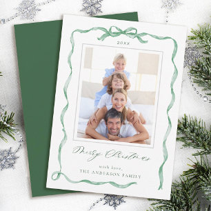 Wavy Green Ribbon Bow Lijst foto Kerst Feestdagenkaart