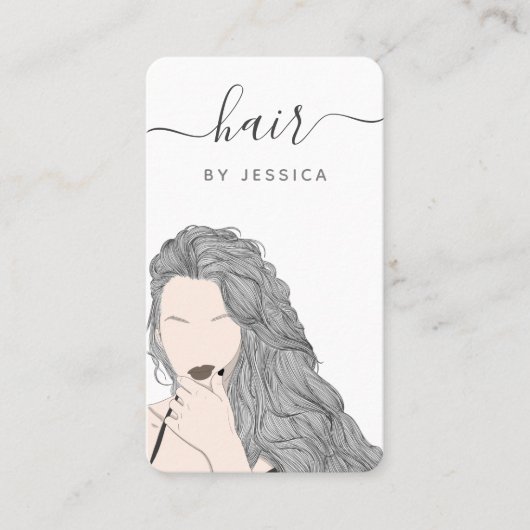  Wavy Grey Hairstyle Girl Illustration Logo Visitekaartje (Voorkant)