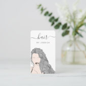  Wavy Grey Hairstyle Girl Illustration Logo Visitekaartje (Staand voorkant)