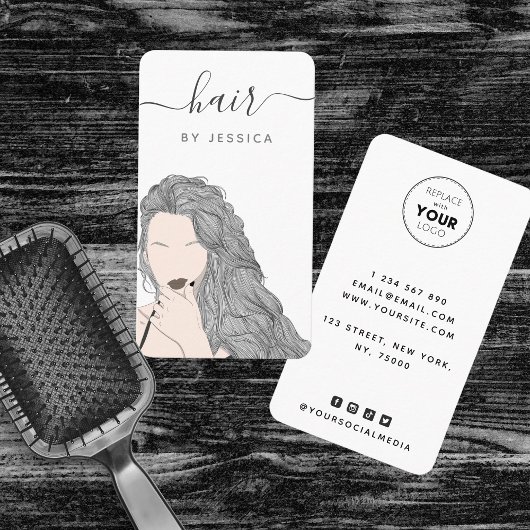  Wavy Grey Hairstyle Girl Illustration Logo Visitekaartje