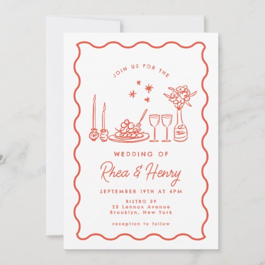 Wavy grillige Italiaanse doedel bruiloft diner Kaart (Voorkant)