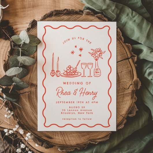 Wavy grillige Italiaanse doedel bruiloft diner Kaart