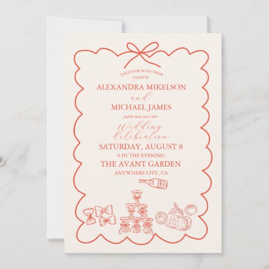 Wavy grillige Italiaanse Doodle bruiloft Kaart (Voorkant)