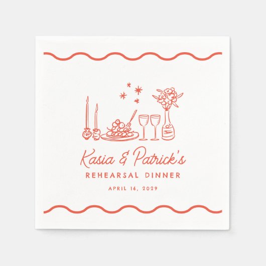 Wavy grillige Italiaanse Doodle repetitie diner Servet (Voorkant)