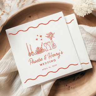 Wavy grillige Italiaanse Pasta Doodle bruiloft Servet