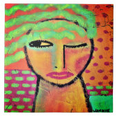 Wavy Groen Haar Abstract Portret van een Vrouw Tegeltje (Voorkant)