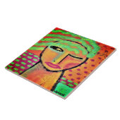 Wavy Groen Haar Abstract Portret van een Vrouw Tegeltje (Zijkant)