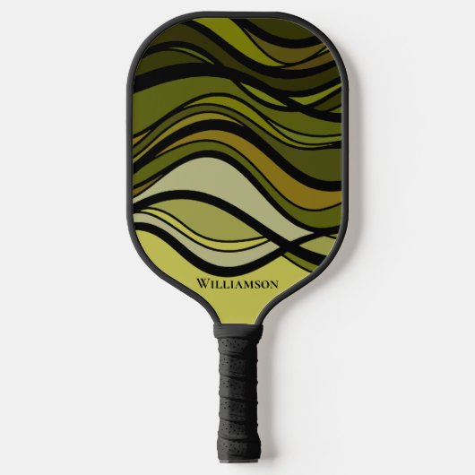 Wavy Groene Geometrische Grafische Monogram Koolst Pickleball Paddle (Voorkant)