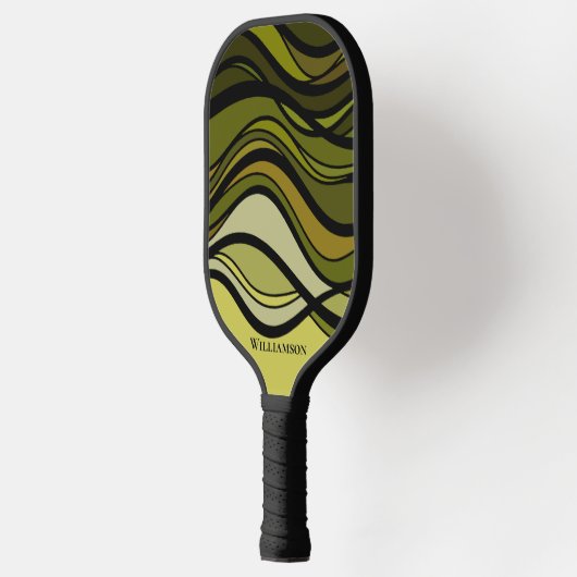 Wavy Groene Geometrische Grafische Monogram Koolst Pickleball Paddle (Links)