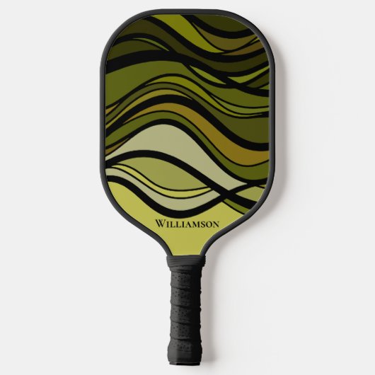 Wavy Groene Geometrische Grafische Monogram Koolst Pickleball Paddle (Achterkant)
