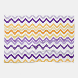 Wavy Groovy Stripes Paars en wit Theedoek