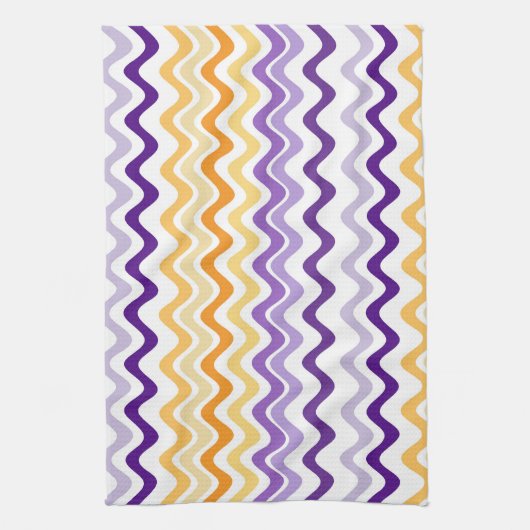 Wavy Groovy Stripes Paars en wit Theedoek (Verticaal)