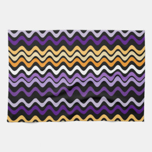 Wavy Groovy Stripes Paarse en Oranje Theedoek