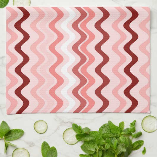 Wavy Groovy Stripes rood en roze Theedoek (Gevouwen)