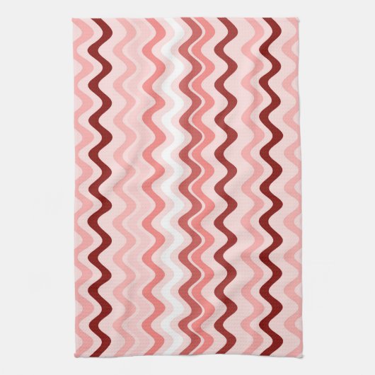 Wavy Groovy Stripes rood en roze Theedoek (Verticaal)