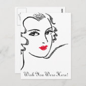 Wavy haar en rode lippen briefkaart (Voorkant / Achterkant)