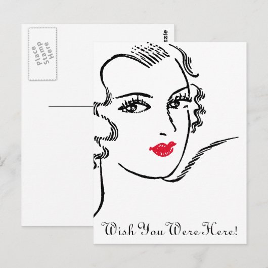 Wavy haar en rode lippen briefkaart (Voorkant / Achterkant)