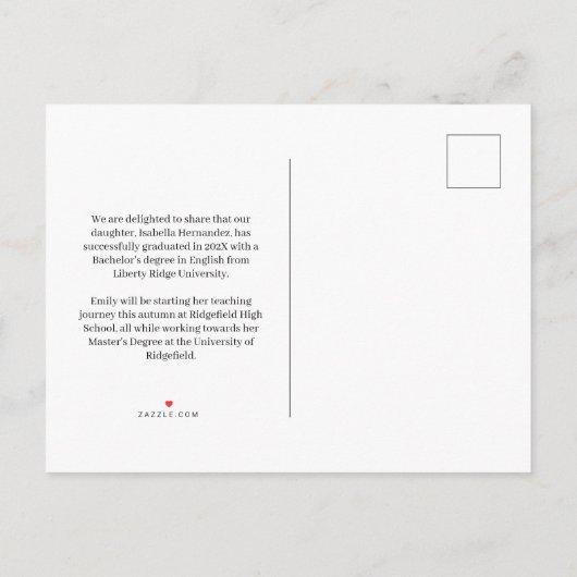 Wavy handgeschreven afstuderen Aankondiging Briefk (Achterkant)