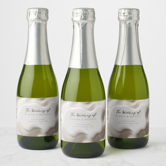 Wavy ivoor gepersonaliseerde bruiloft sparkling wijnetiket (Flessen)
