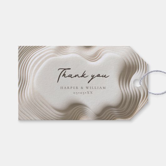 Wavy Ivory Wedding Bedankt Cadeaulabel (Voorkant (Horizontaal))