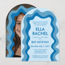 Wavy Lijst Arch Modern Custom Photo BarBat Mitzvah Kaart