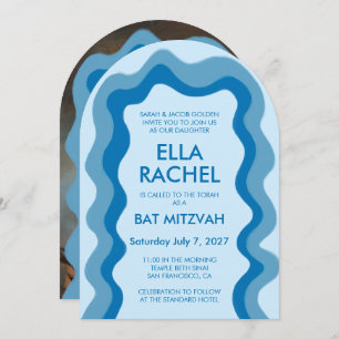 Wavy Lijst Arch Modern Custom Photo BarBat Mitzvah Kaart