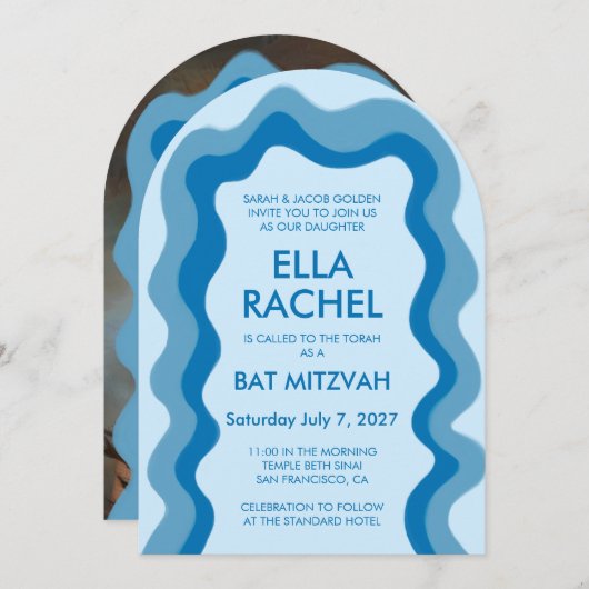 Wavy Lijst Arch Modern Custom Photo BarBat Mitzvah Kaart (Voorkant / Achterkant)