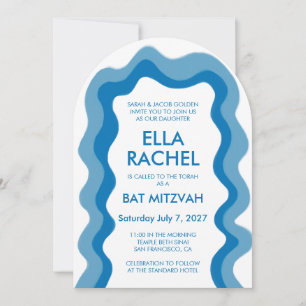 Wavy Lijst Arch Modern Custom QR Bar Bat Mitzvah Kaart
