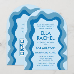 Wavy Lijst Arch Modern Custom QR Bar Bat Mitzvah Kaart