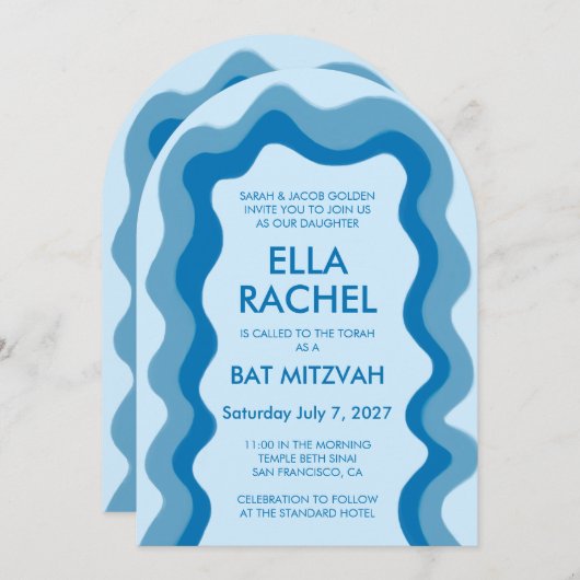 Wavy Lijst Arch Modern Custom QR Bar Bat Mitzvah Kaart (Voorkant / Achterkant)
