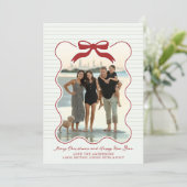 Wavy Lijst Bow Pinstripe Holiday Kaart Christmas (Staand voorkant)