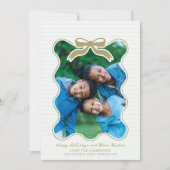 Wavy Lijst Bow Pinstripe Holiday Kaart Christmas (Voorkant)