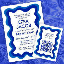 Wavy Lijst Chic Modern Custom QR Bar Bat Mitzvah Informatiekaartje