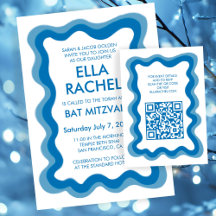 Wavy Lijst Chic Modern Custom QR Bar Bat Mitzvah