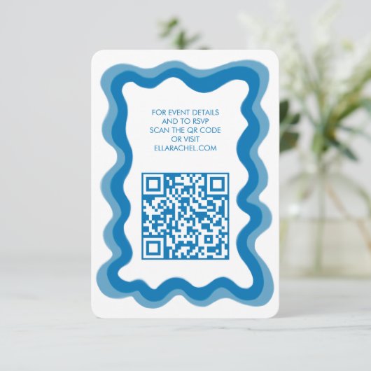 Wavy Lijst Chic Modern Custom QR Bar Bat Mitzvah Informatiekaartje (Staand voorkant)