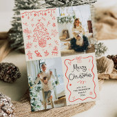 Wavy Lijst Coquette Bows Merry Christmas 2 Foto Feestdagenkaart