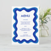 Wavy Lijst Modern Chic Blue Custom Bar Bat Mitzvah Menu (Staand voorkant)