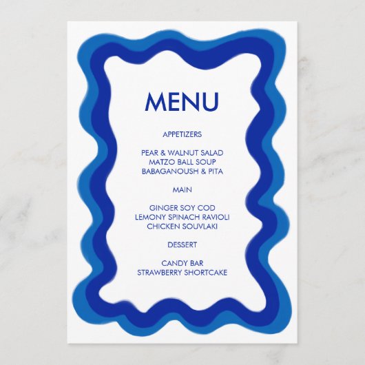 Wavy Lijst Modern Chic Blue Custom Bar Bat Mitzvah Menu (Voorkant)