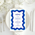 Wavy Lijst Modern Chic Blue Custom Bar Bat Mitzvah Menu<br><div class="desc">Perfecte menukaart voor een bat mitswa, bar mitswa of andere Joodse viering! Hand gemaakt golvend lijst voor u aan de voorzijde! VOLLEDIG ! Klik hierboven op "Personaliseren" om de tekst te bewerken. Klik op "bewerken met het ontwerpgereedschap" om de lettertypen, kleuren en plaatsingen aan te passen en de achterzijde van...</div>