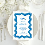 Wavy Lijst Modern Chic Blue Custom Bar Bat Mitzvah Menu<br><div class="desc">Perfecte menukaart voor een bat mitswa, bar mitswa of andere Joodse viering! Hand gemaakt golvend lijst voor u aan de voorzijde! VOLLEDIG ! Klik hierboven op "Personaliseren" om de tekst te bewerken. Klik op "bewerken met het ontwerpgereedschap" om de lettertypen, kleuren en plaatsingen aan te passen en de achterzijde van...</div>